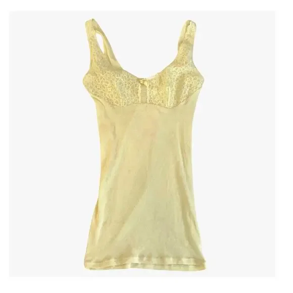 Vintage Yellow Lace Tank/Camisole, Slip Top, Stretchy - Mid Century - Picture 3 of 7